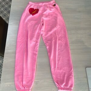 Aviator Nation Bolt Heart Sweatpants Neon Pink Small
